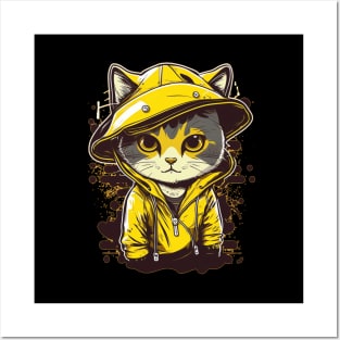 cute cat with rain coat Posters and Art